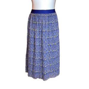 BEYOND WORDS Royal Blue & Gold Paisley Print Pleated Full Skirt Size M, NWT!